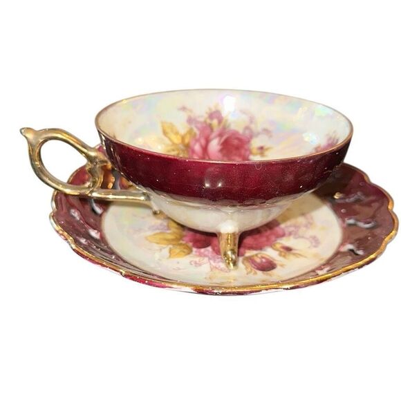 VINTAGE TT-Takito HAND PAINTED EGG SHELL TEA CUP & SAUCER JAPAN Lusterware Pagod - Picture 1 of 11
